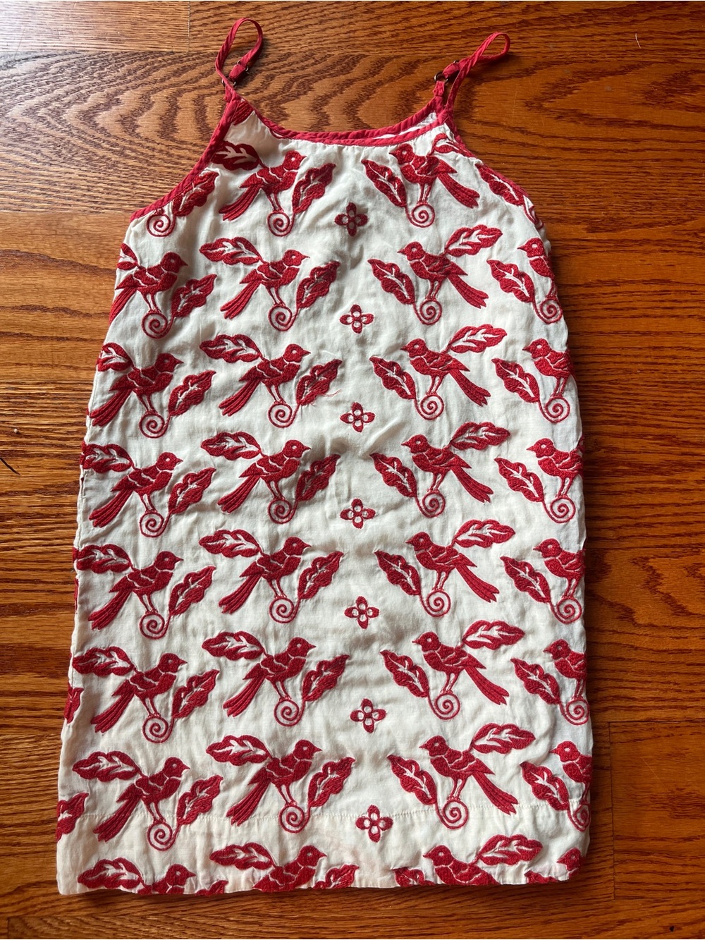 Peek White Sundress with Red Bird Embroidered Print